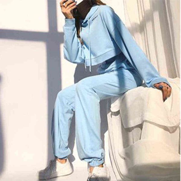 

women's tracksuits loose casual women's hoodie trousers 2 piece set lace up sweatshirt and high waist pants ladies tracksuit autum, Gray