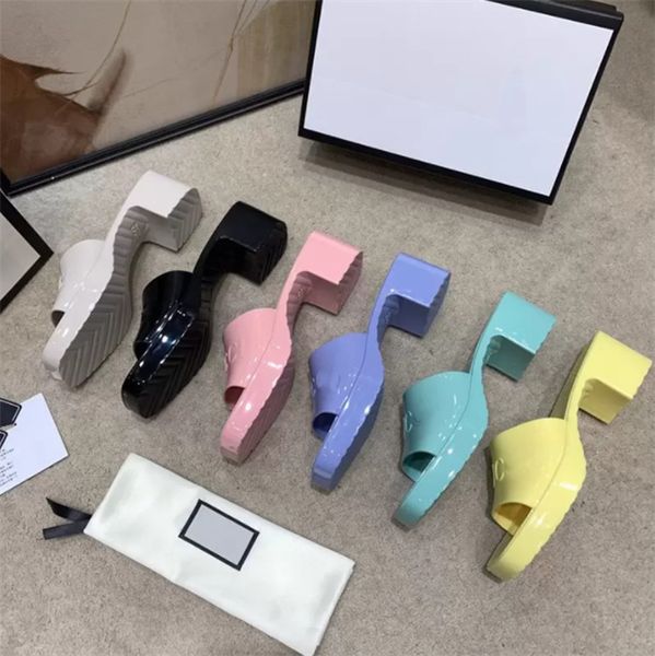 

beach slippers summer designer women shoes coarser heel flops leather lady half slipper luxury high heeled sandals, Black