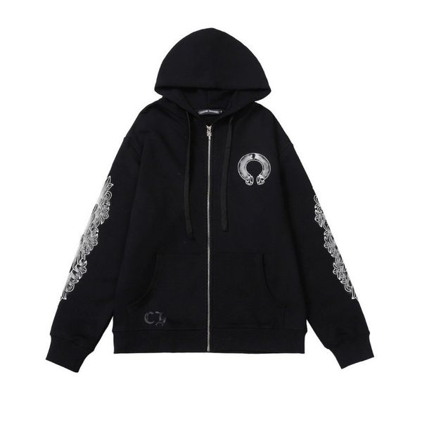 

men's classic luxury jackets fashion sweatshirts ch zipper hoodies women men pullover hooded designer horseshoe sanskrit sweater loose, Black;brown