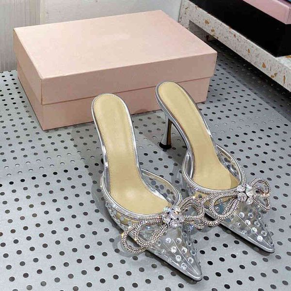 

and slippers spring summer pvc film bow pointed high heel fairy baotou slippers muller shoes women's a0l2 4rtm, Black