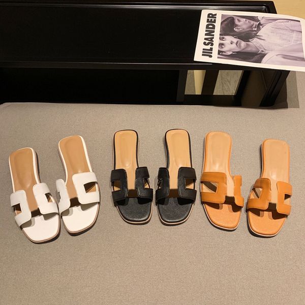 

2022 designer slippers women slides beach sandal luxury shoes flat flip flops slide ladies sandals l bath lady sandals leather slipper shoe, Black