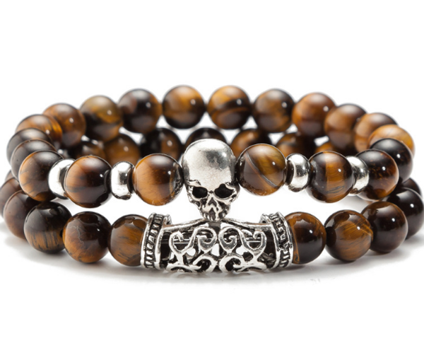 

fashion strands natural stone ghost head 8mm bracelet turquoise black beads his her bracelets bangles se35j