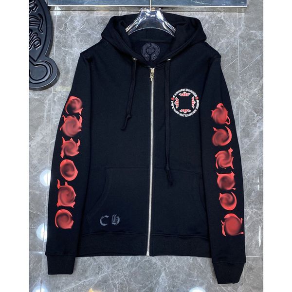 

classic luxury men's jackets fashion sweatshirts brand ch zipper hoodies women men pullover hooded horseshoe sanskrit sweater loose jac, Black;brown