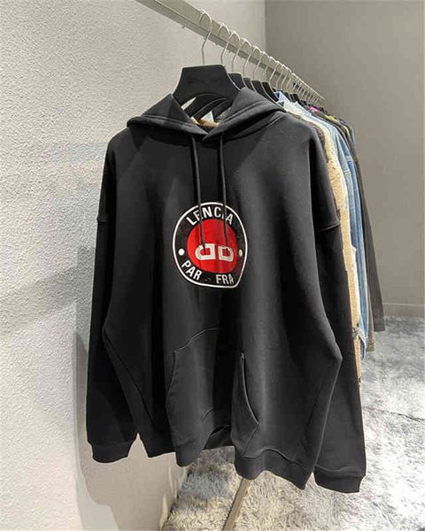 

men's hoodies sweatshirts fw autumn and winter front printed circle bb letter couple paris casual hoodie, Black