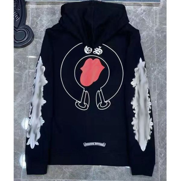 

classic men's luxury sweatshirts brand ch designer hoodie fashion men women horseshoe sanskrit loose zipper jacket pullover hooded coa, Black