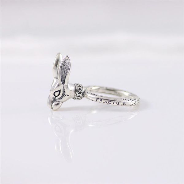

vintage s925 sterling silver ring anger forest series forest rabbit head nostalgic tide men's and women's couples ring231w