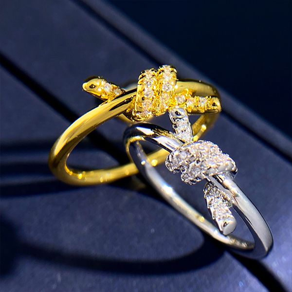 

925 sterling silver knot butterfly t ring women plating 18k gold luxury fashion wedding gift, Slivery;golden
