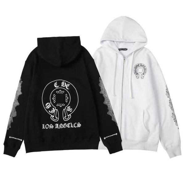 

men's fashion luxury sweatshirts classic ch zipper hoodies women men loose pullover hooded designer horseshoe sanskrit hoodie sweater j, Black