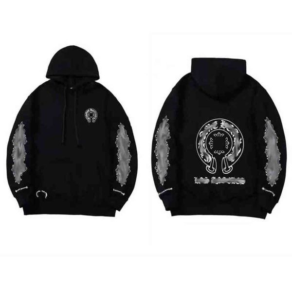 

luxury classic sweatshirts ch brand fashion men woman designer horseshoe sanskrit cross pullover hooded zipper sweater loose 08p3, Black