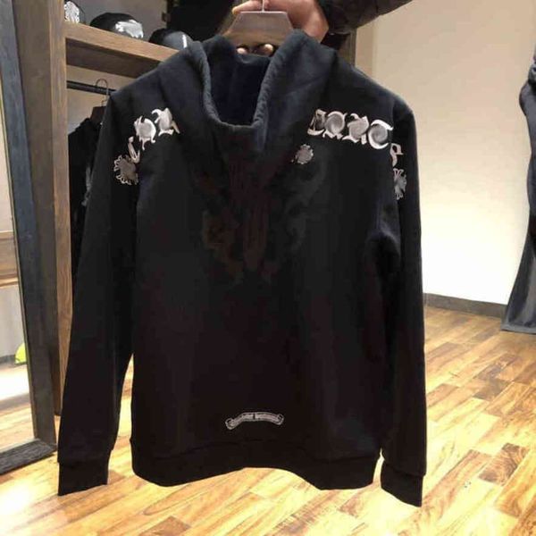 

luxury classic men's sweatshirts ch fashion hoodies men woman designer horseshoe sanskrit cross pullover hooded zipper sweater loose ja, Black