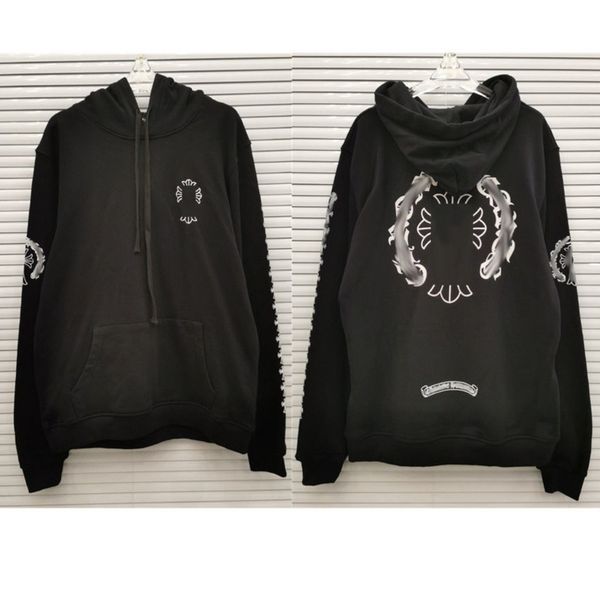 

classic men's luxury sweatshirts brand ch designer hoodie fashion men women horseshoe sanskrit loose zipper jacket pullover hooded coa, Black