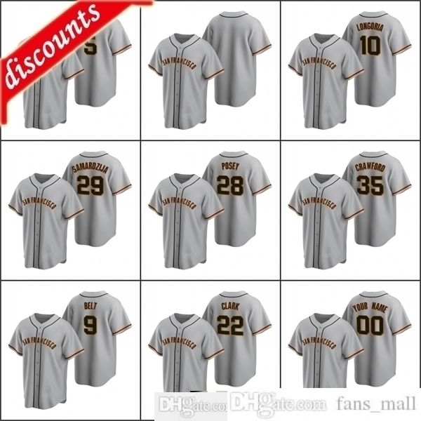 

2021 baseball jerseys men #28 buster posey 22 will clark 5 patrick bailey longoria belt custom women youth kids gray road jersey, Blue;black