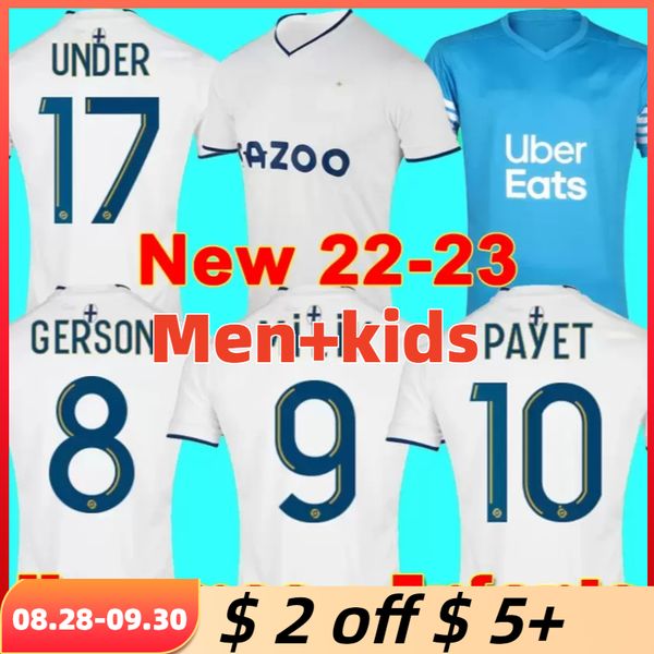

22 23 soccer jersey payet 2022 2023 om gerson milik guendouzi maillot de foot kamara football shirt under men kids set fourth uniform kit, Black;yellow
