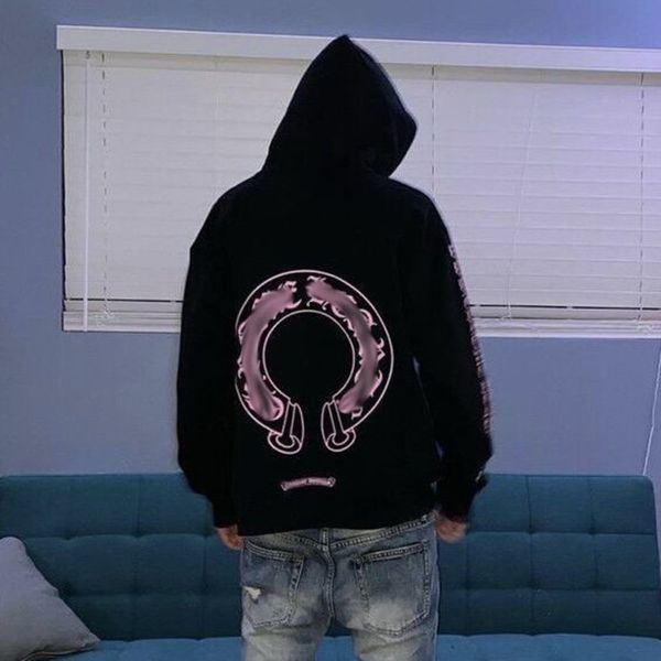 

luxury men's classic sweatshirts brand ch designer hoodie fashion men women horseshoe sanskrit loose zipper jacket pullover hooded coa, Black