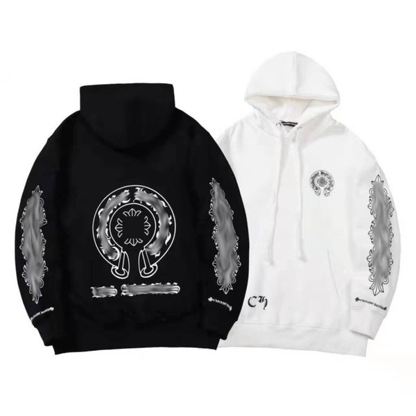 

luxury men's classic sweatshirts ch fashion hoodies men woman designer horseshoe sanskrit cross pullover hooded zipper sweater loose ja, Black