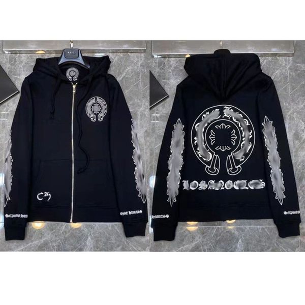 

luxury men's fashion sweatshirts classic ch zipper hoodies women men loose pullover hooded designer horseshoe sanskrit hoodie sweater j, Black