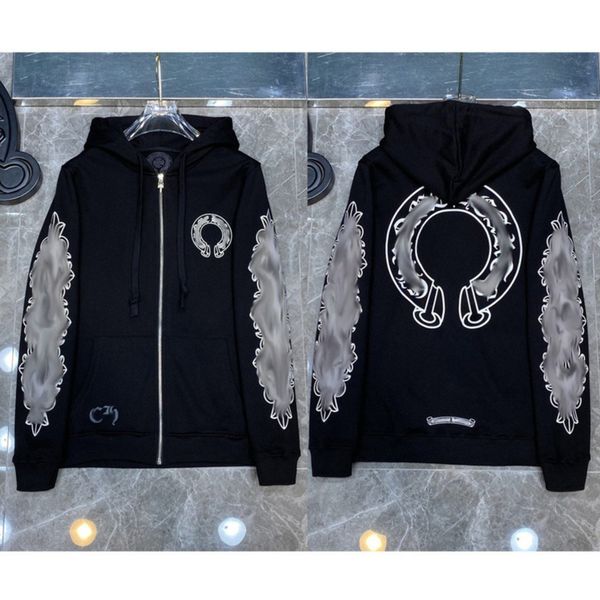 

luxury classic men's sweatshirts brand ch designer hoodie fashion men women horseshoe loose zipper jacket pullover hooded coat sweater, Black