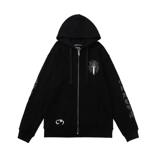 

luxury classic men's sweatshirts ch fashion hoodies men woman designer horseshoe sanskrit cross pullover hooded zipper sweater loose ja, Black