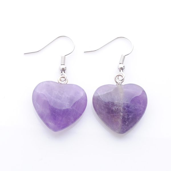 

natural amethyst beads stone drop earrings for women romantic heart shaped pendant hanging earring fashion jewelry r3281, Silver
