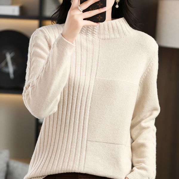 

women's sweaters autumnwinter 100 wool retro fashion round neck loose pullover long sleeve solid color knit sweater 220827, White;black