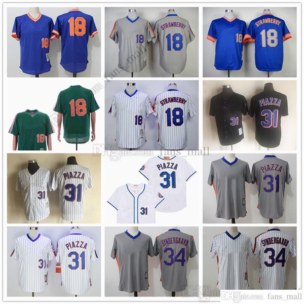 

man mitchell and ness baseball jersey vintage 18 darryl strawberry jersey 31 mike piazza 34 noah syndergaard stitched breathable sport sale, Blue;black