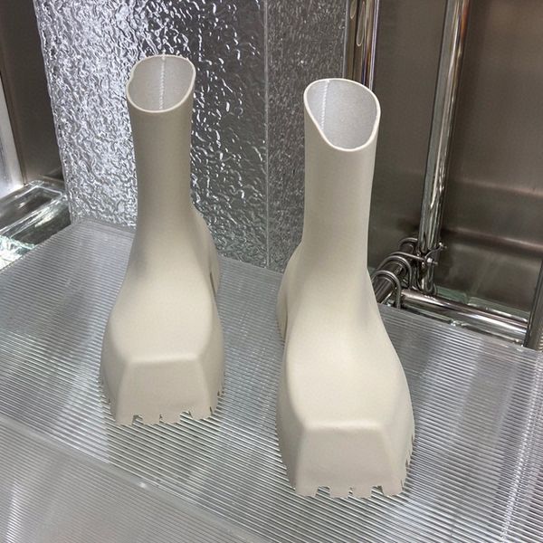 

summer rain boots rubber trooper 22ss rainboot platform square toe tire high heels chunky women men outsole mid long fashion party outdoor w, Black