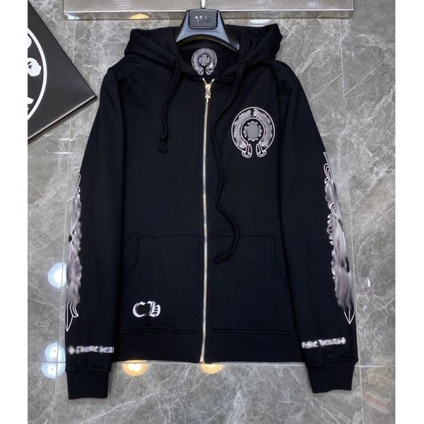 

fashion luxury men's sweatshirts classic ch zipper hoodies women men loose pullover hooded designer horseshoe sanskrit hoodie sweater j, Black