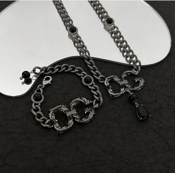 

new designed hiphop rock punk black bracelet & necklace vintage d g letter necklaces women's all-match catwalk fashion bracelets design, Silver