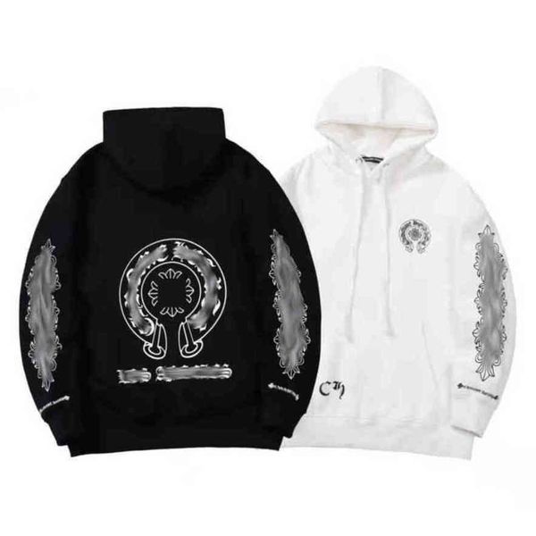 

men's luxury classic sweatshirts fashion hoodies men woman designer horseshoe sanskrit cross pullover hooded zipper sweater loose jacke, Black