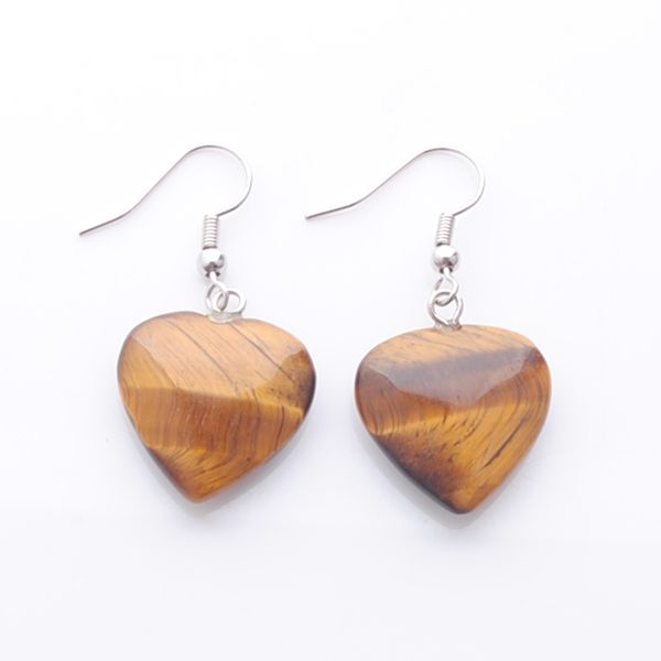 

natural tigers eye beads stone dangle & chandelier earrings for women romantic heart shaped pendant hanging earring fashion jewelry r3283, Silver