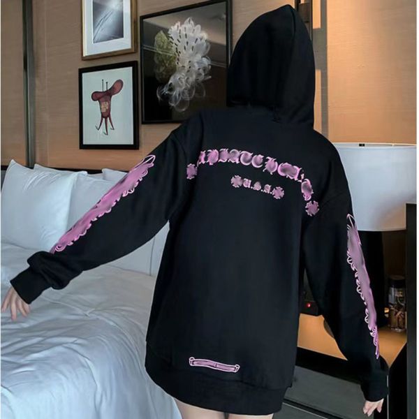 

men's luxury fashion sweatshirts classic ch brand hoodie hooded designer horseshoe sanskrit loose zipper jacket pullover coat women sw, Black
