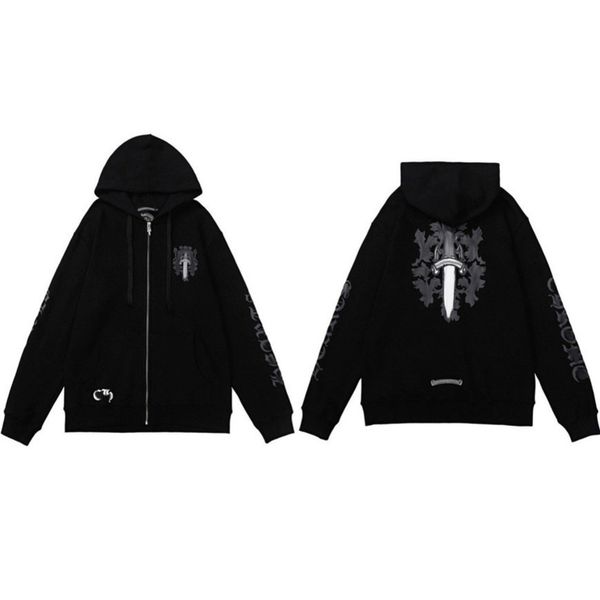 

men's luxury classic sweatshirts ch fashion hoodies men woman designer horseshoe sanskrit cross pullover hooded zipper sweater loose ja, Black