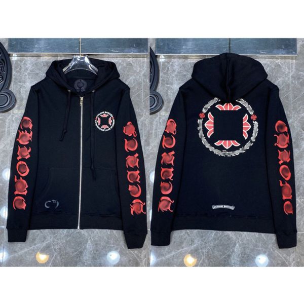 

luxury men's fashion sweatshirts classic ch hoodie hooded designer horseshoe sanskrit loose zipper jacket pullover coat women sweatshi, Black