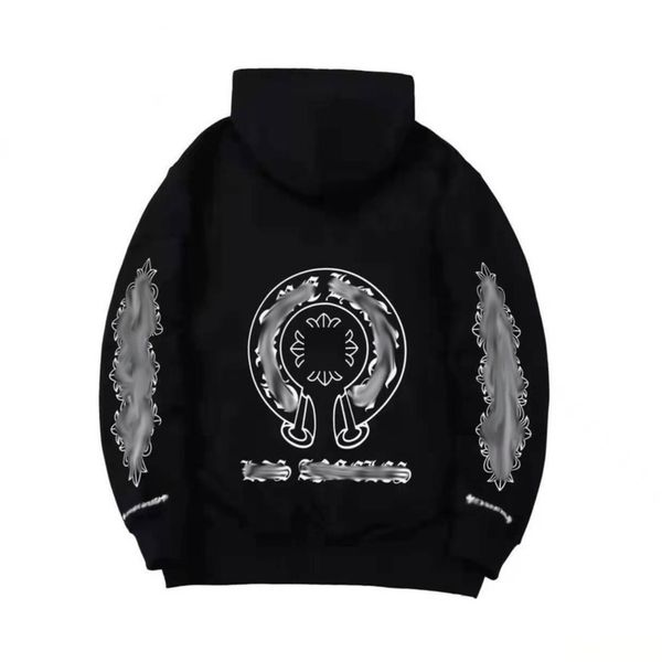 

luxury classic men's sweatshirts ch brand fashion hoodies men woman horseshoe sanskrit cross pullover hooded zipper sweater loose jacke, Black
