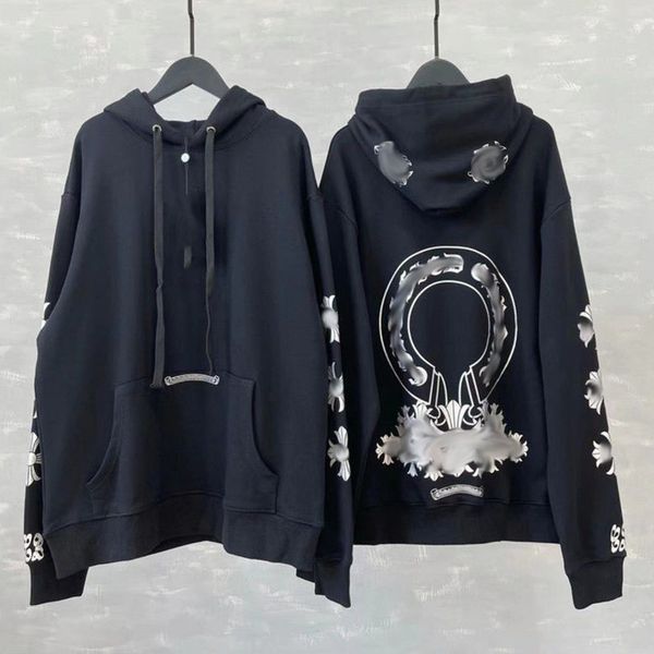 

luxury classic men's jackets fashion sweatshirts brand ch zipper hoodies women men pullover hooded horseshoe sanskrit sweater loose jac, Black;brown