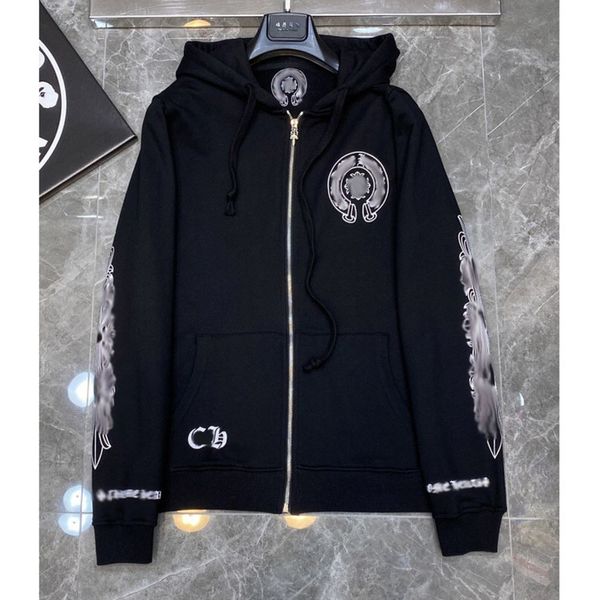 

fashion luxury men's sweatshirts classic brand ch zipper hoodies women men loose pullover hooded horseshoe sanskrit hoodie sweater jack, Black