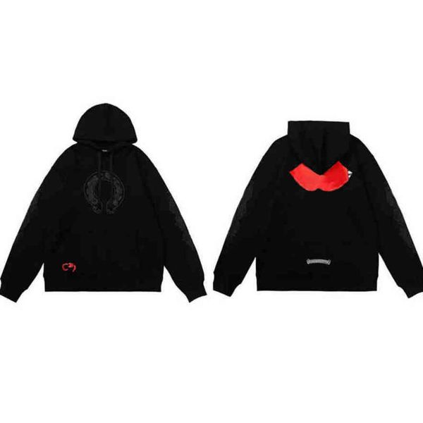 

men's luxury classic sweatshirts ch fashion hoodies men woman designer horseshoe sanskrit cross pullover hooded zipper sweater loose ja, Black