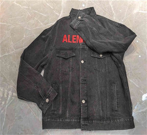 

men's jackets poison house b ss early autumn letters embroidery printing washed old denim coat ins, Black;brown