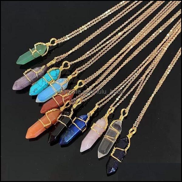 

pendant necklaces gold copper wire wrap natural stone pendum pendant reiki healing crystal necklace hexagonal amethyst pink lulubaby dh8yr, Silver