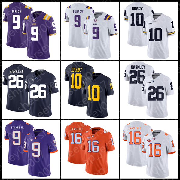 

ncaa college jersey 9 joe burrow lsu tigers 97 nick bosa 10 tom brady 26 saquon barkley clemson 16 trevor lawrence 9 travis etienne jr. mens, Black;red