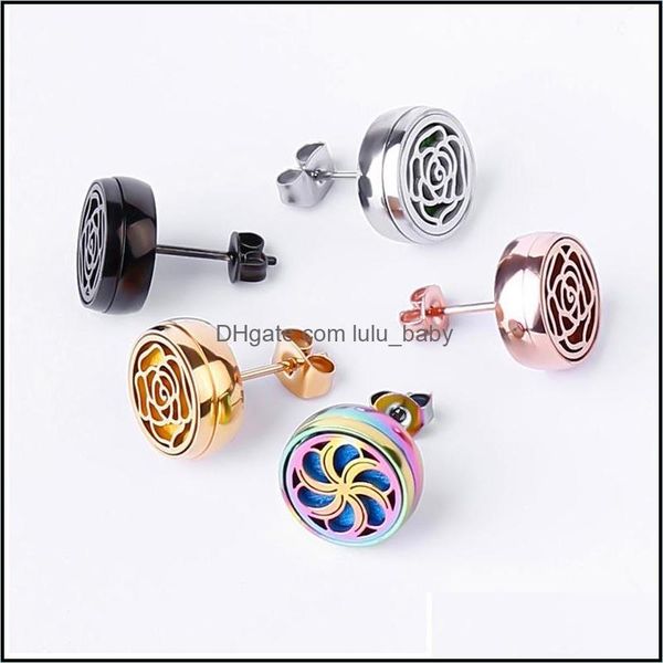 

stud 12mm stainless steel aromatherapy oil diffuser stud earrings mini tree flower men and women fashion jewelry party gifts lulubaby dhag1, Golden;silver