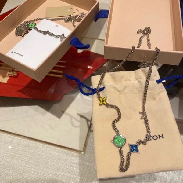 

new 2022 trend green color bracelet necklace titanium steel designer jewelry necklaces gold chain luxury heart for mens womens bijoux, Silver