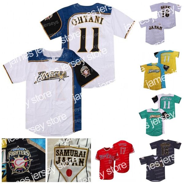 

baseball jerseys custom shohei ohtani #11 hokkaido nippon ham fighters baseball jersey japan 2017 ambitious movie for mens womens youth doub, Blue;black
