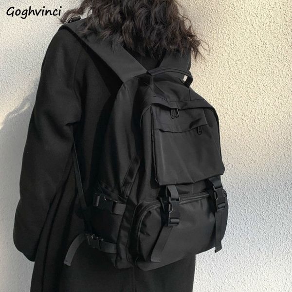 

school bags backpacks preppy students backpack large capacity button travel bag solid simple harajuku chic fashion retro high street 220829
