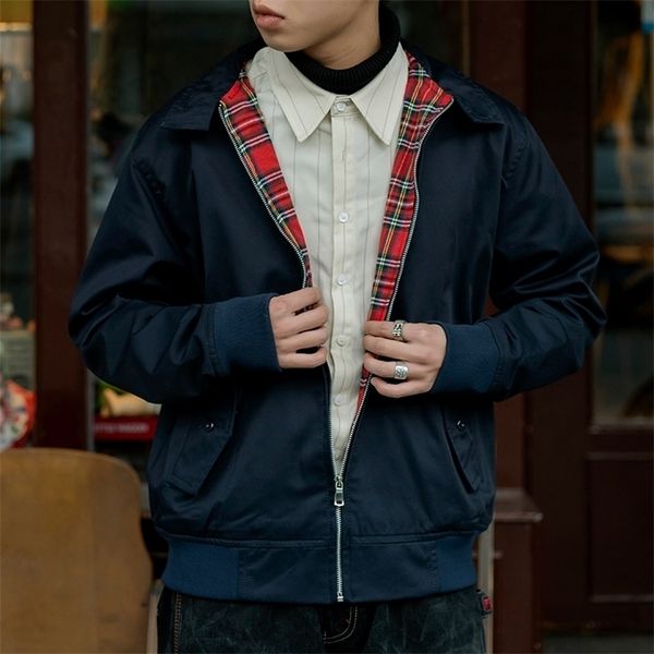 

mens jackets dafeili men jacket autumn thin eu size vintage classic bomber coat inner plaid jacket 220829, Black;brown