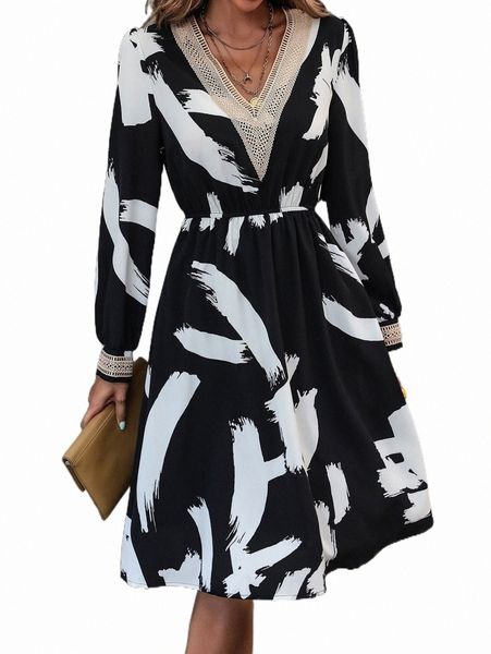 

casual dresses graphic print contrast lace a-line dress w7pq#, Black;gray