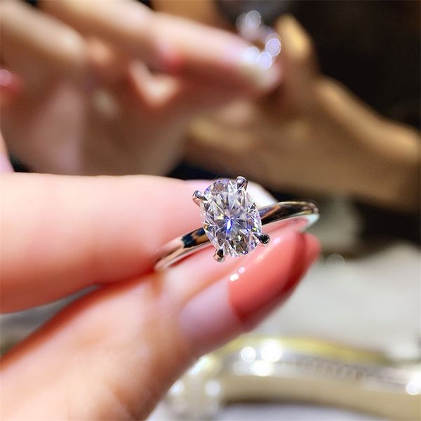 

wedding rings luxury 9k white gold ring gh color oval excellent cut ring anniversary gift engagement ring 220829, Slivery;golden