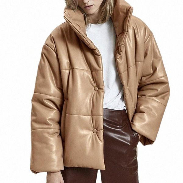

women's down & parkas women's down & parkas autumn winter coat warm thick long sleeve pu leather female elegant cotton jackets 37r, Black