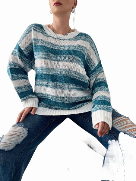 

plus size t-shirt plus colorblock drop shoulder sweater r2y4#, Black