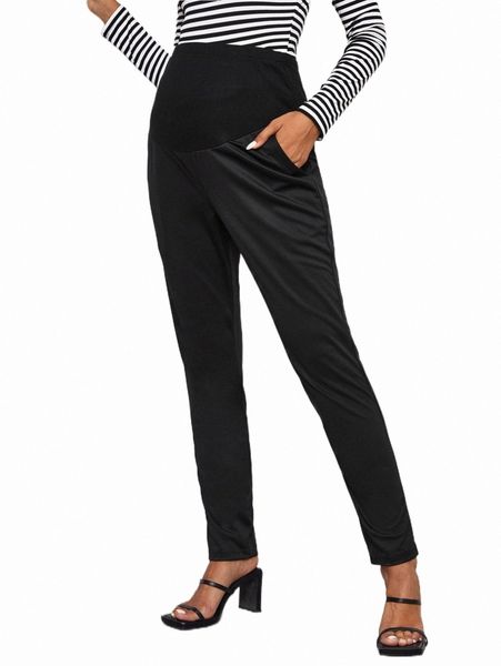 

plus size pants maternity tummy control slant pocket pants x4qp#, Black